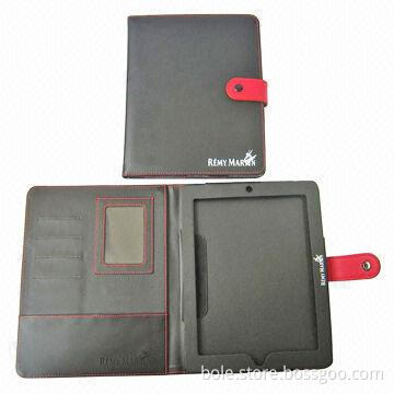Genuine Leather Case for iPad, Buckle Closure, PVC Window and Card Holders